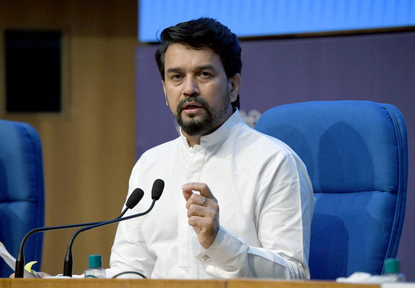 the union minister for information & broadcasting, youth affairs and sports, shri anurag singh thakur holding a press conference on cabinet decisions, in new delhi on july 22, 2021 (1) (1)