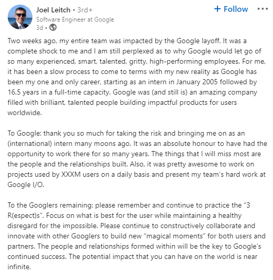 linkedin post google employee