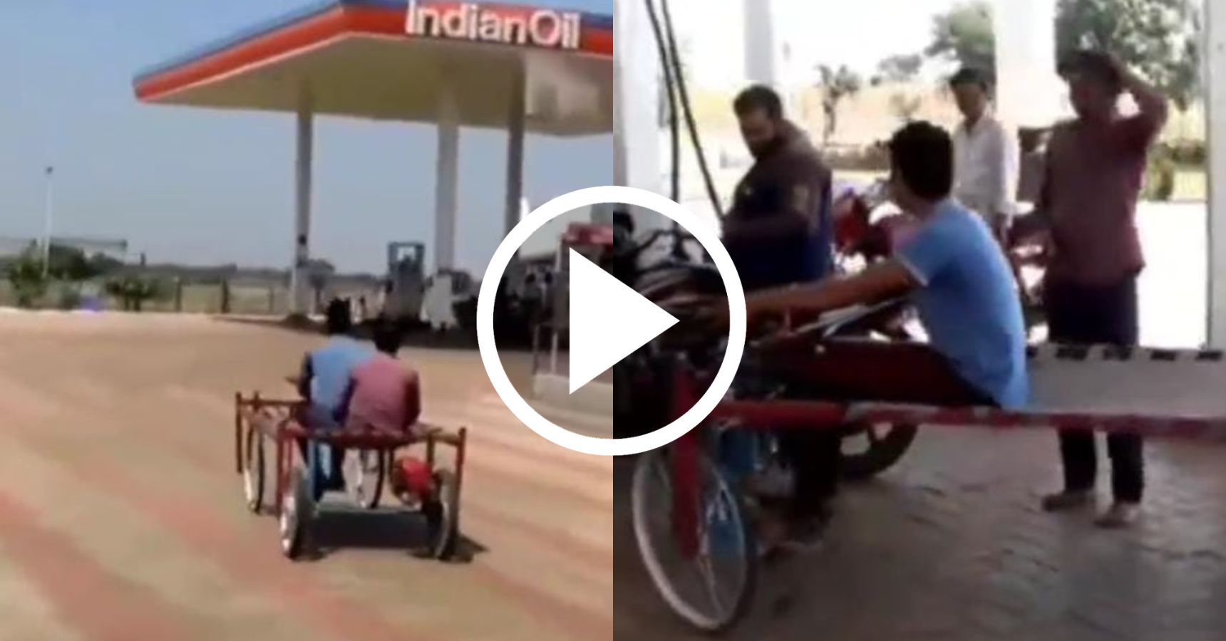 The young man reached the petrol pump by making a cot car