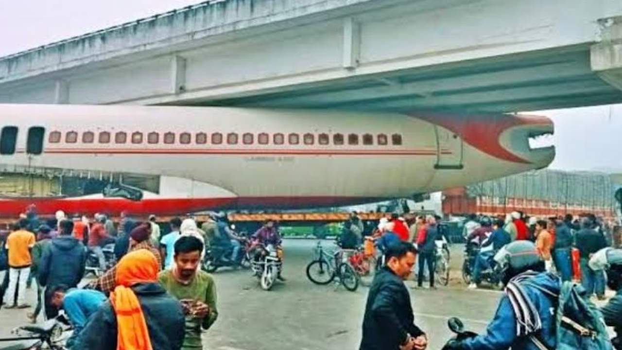 An entire plane stuck under a bridge in Bihar