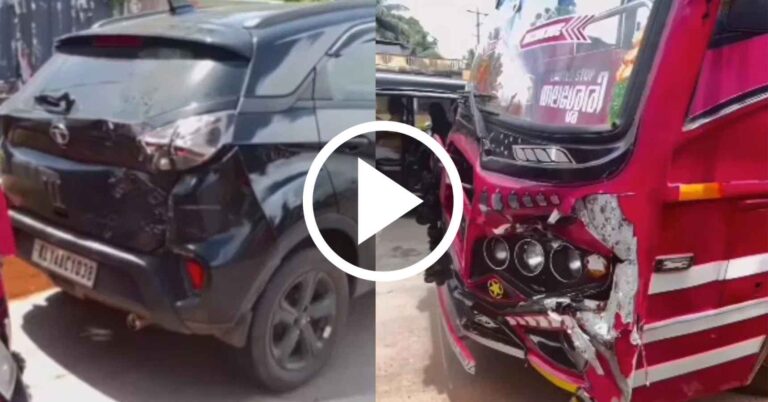 The bus collided with a Tata Nexon, Viral Video