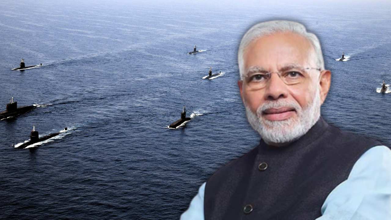 8 Indian submarines showed strength in the Arabian Sea.