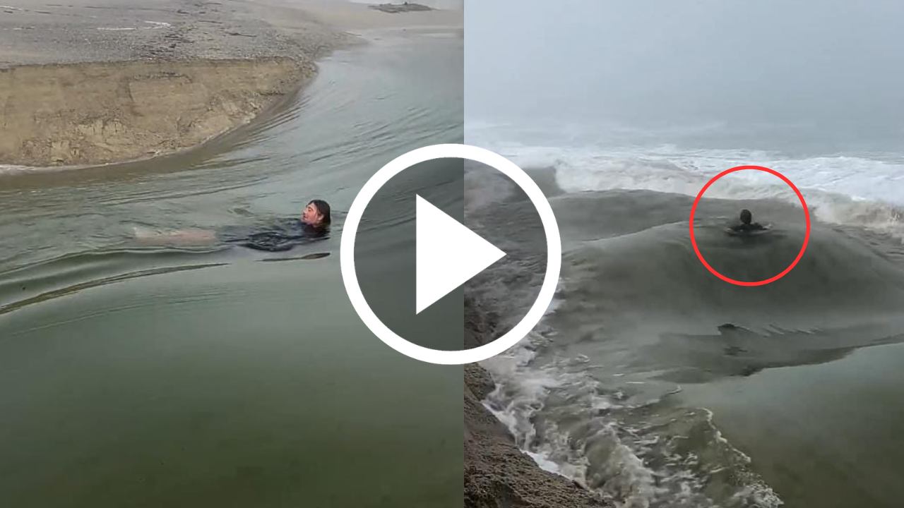 The young man fell directly into the sea by the current of the river, viral video.