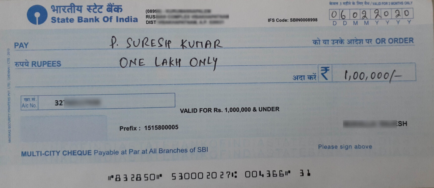 Which is the right spelling Lakh or Lac in cheque.