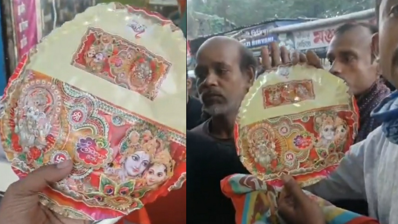 Viral video shows biryani served in plate with hindu god face