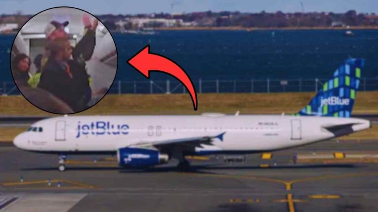 A young man try to jump from a plane at an America airport