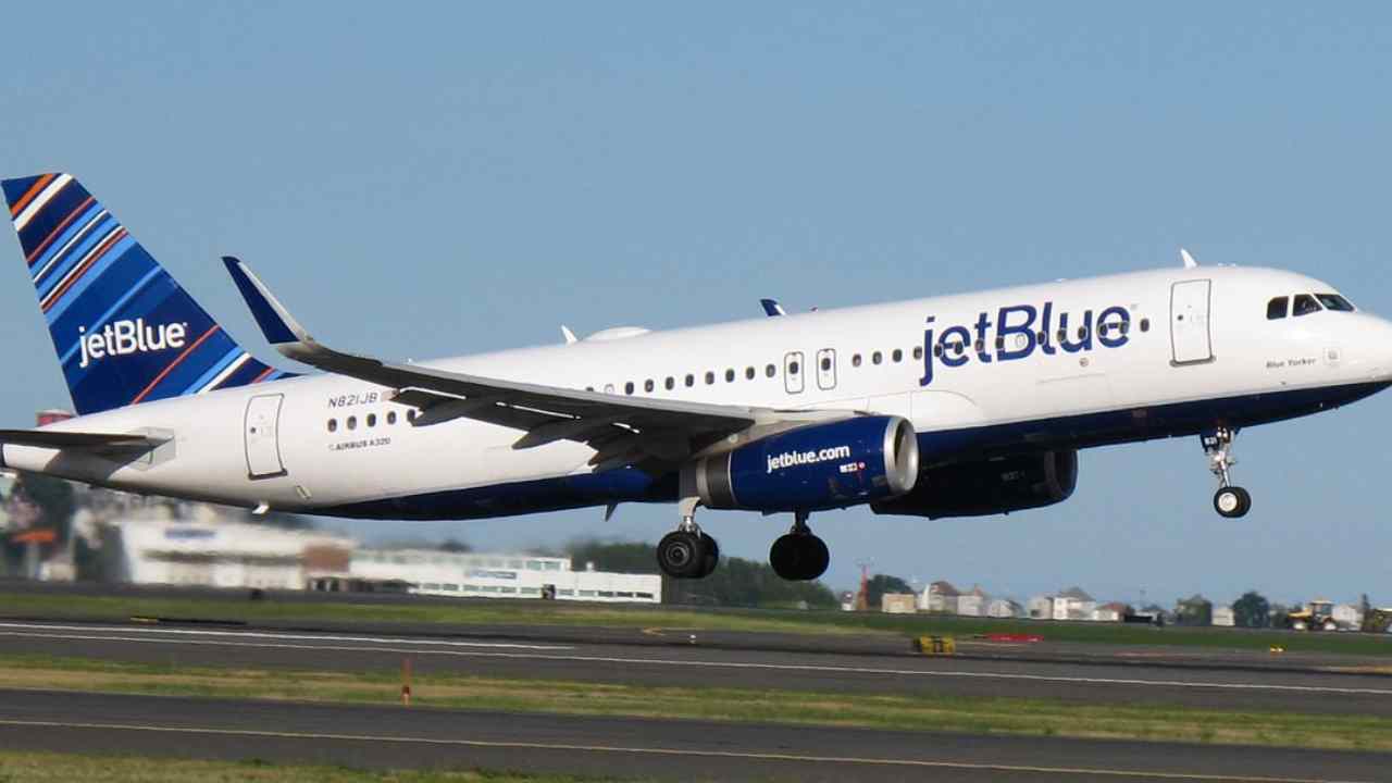 A young man try to jump from a plane at an America airport 