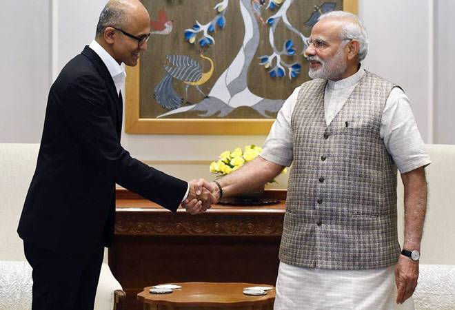 Narendra Modi and Satya Nadella meeting in India