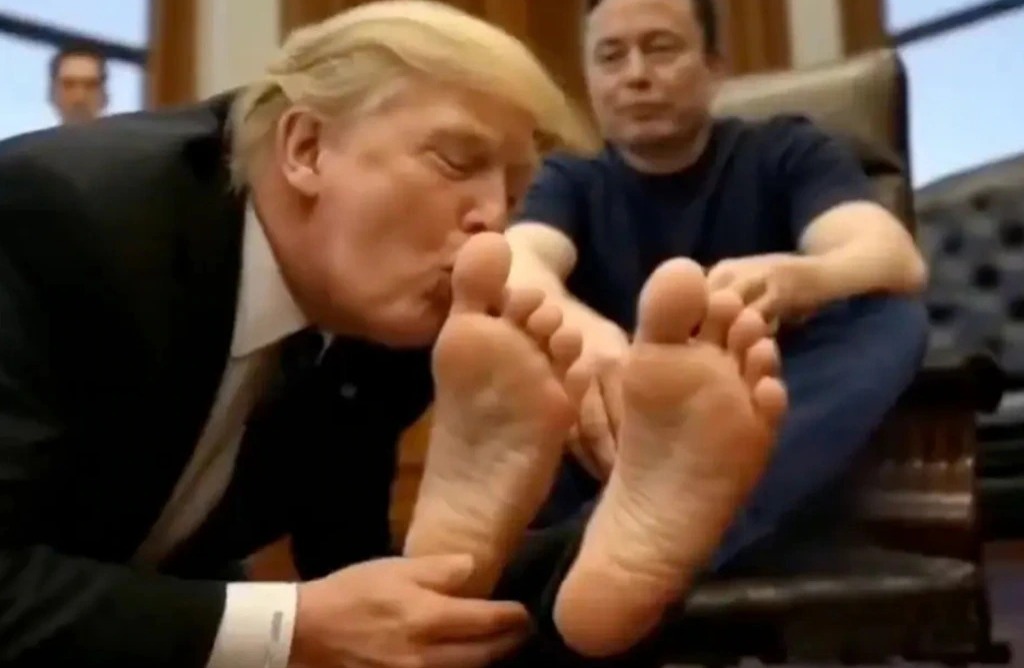 Donald trump kissing elon musk feet video going viral 