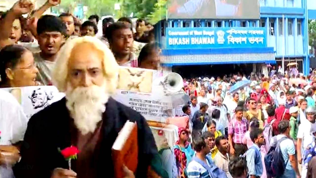 Symbolic Rabindranath Tagore supports SSC recruitment scam protest