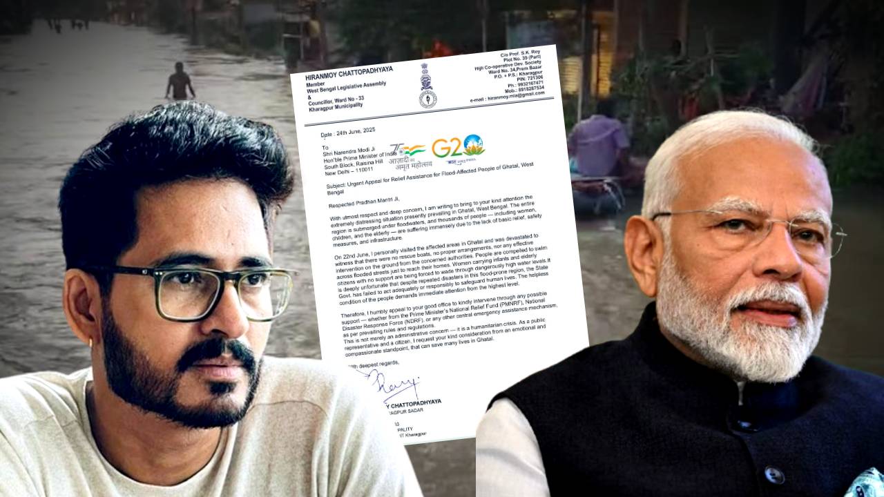 BJP MLA Hiran Chatterjee letter to PM Narendra Modi about Ghatal flood situation