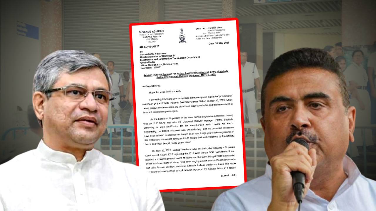 Suvendu Adhikari gives letter to Ashwini Vaishnaw against Kolkata Police