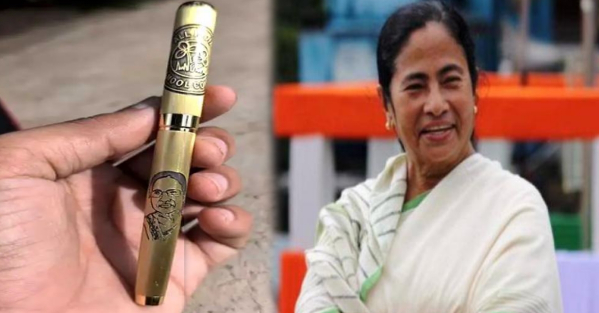 Mamata Banerjee face in gold pen