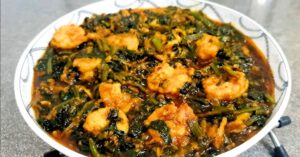 Bengali Recipe of Malabar Spinach with Prawn curry