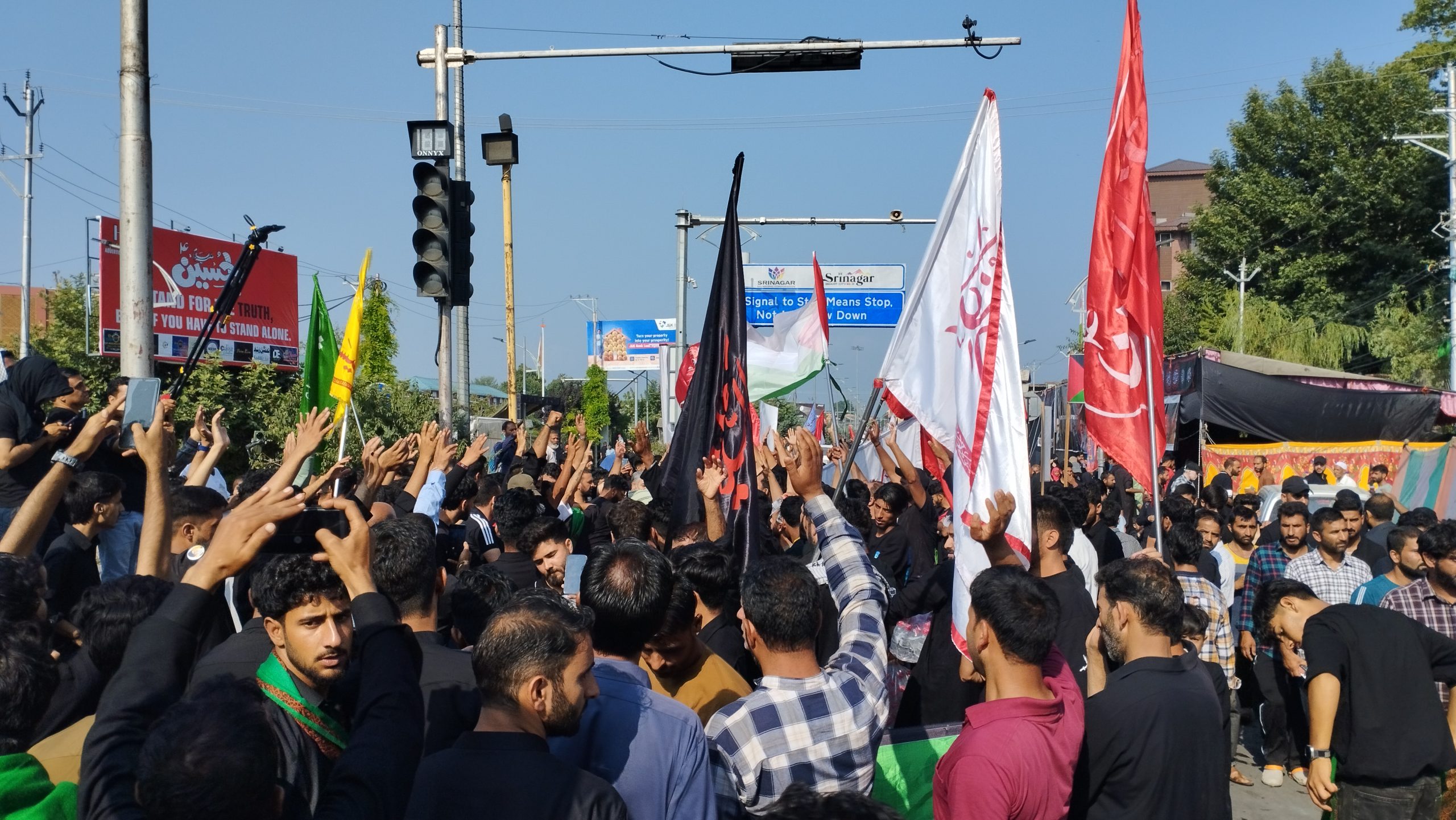 Iran and Hezbollah flag in jammu and kashmir muharram procession 