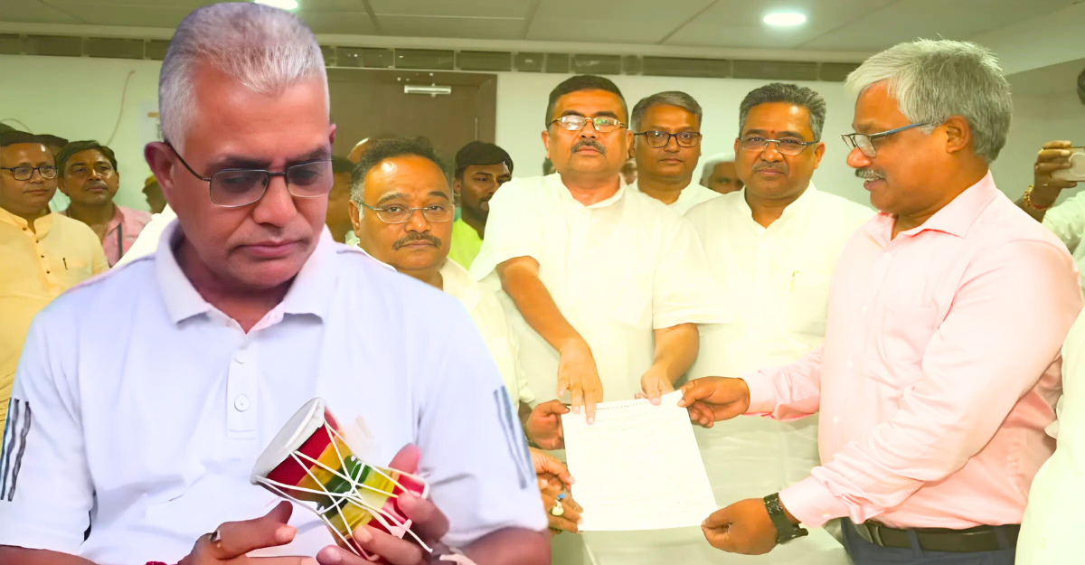 Dilip Ghosh walks with dugdugi in protest