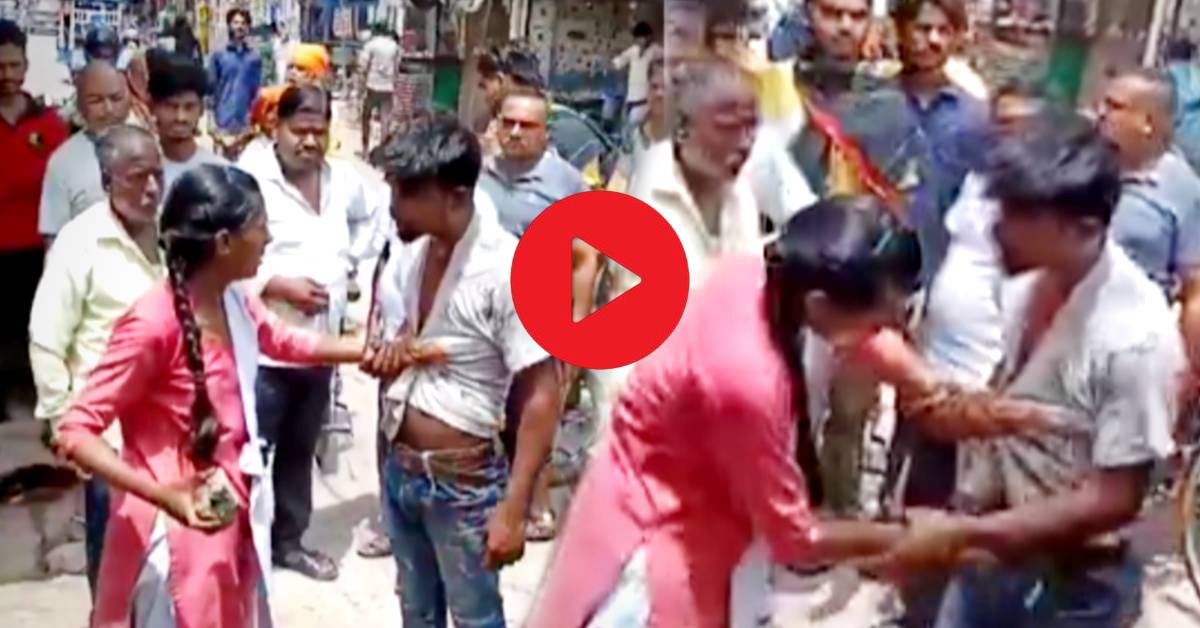 Viral Video a woman teach harasser man a lesson on street in Uttar Pradesh
