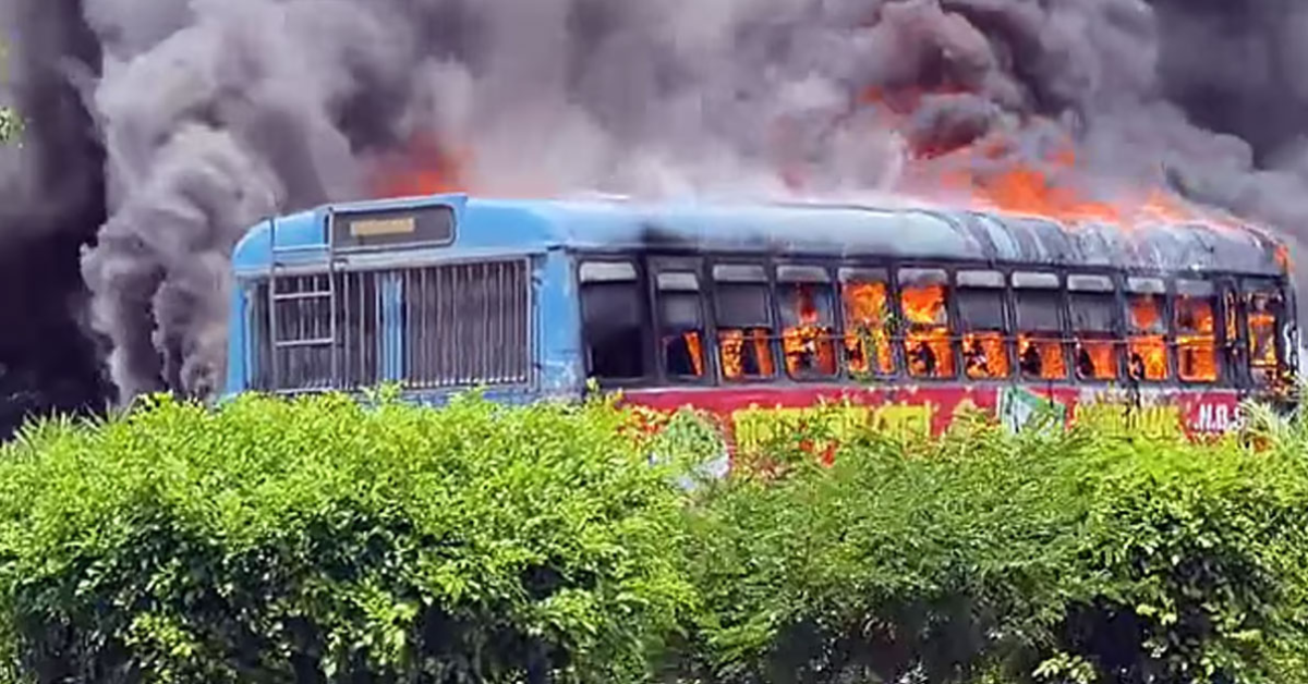Bus Fire on National Highway in Murshidabad