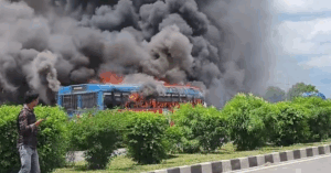 Bus Fire on National Highway in Murshidabad