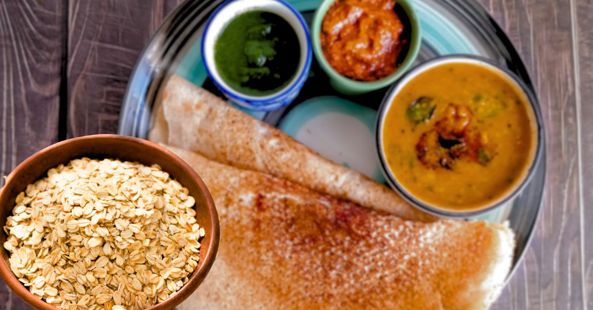 Recipe healthy dosa is made by mixing oats and lentils here are the dish