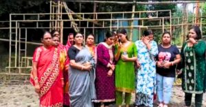 Lakkher Bhandar held with money from with a message of self-reliance at Bhangarh Durga Puja