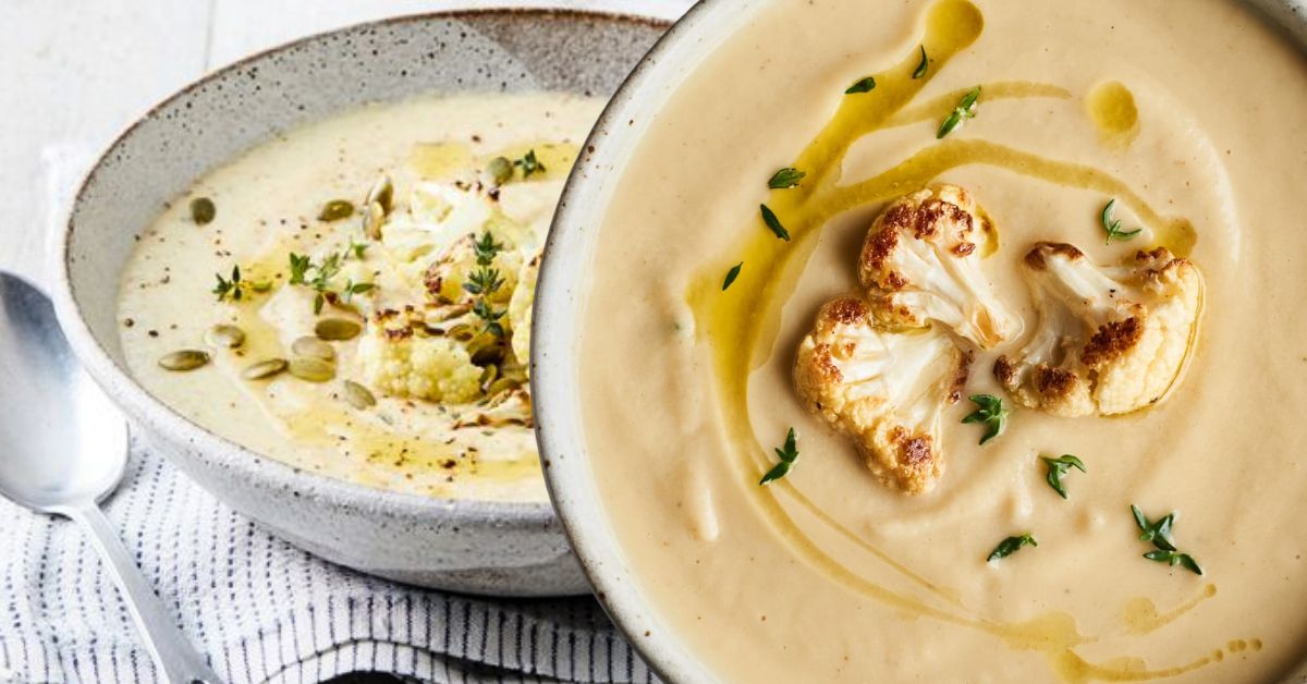 Recipe tasty and healthy cauliflower cheese soup on a winter day