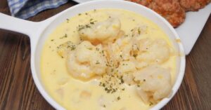 Recipe tasty and healthy cauliflower cheese soup on a winter day