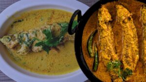 Recipe fish oil sauce dish on the side in a hotel style kitchen