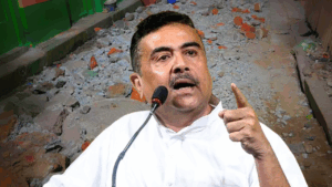 Suvendu Adhikari Leads Vande Mataram Rally Alleges Road Dug Up Deliberately