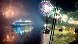 Digha new Year's Eve with colorful lights of cruises and fireworks