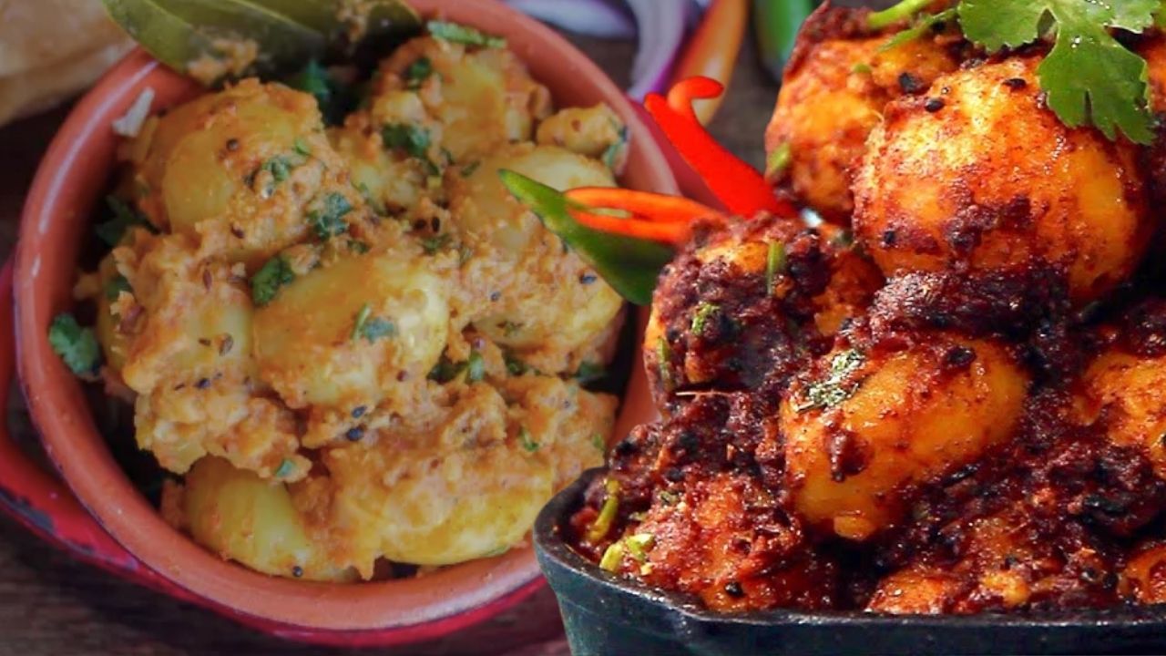 Recipe pickled potato curry with the aroma of mango pickle oil