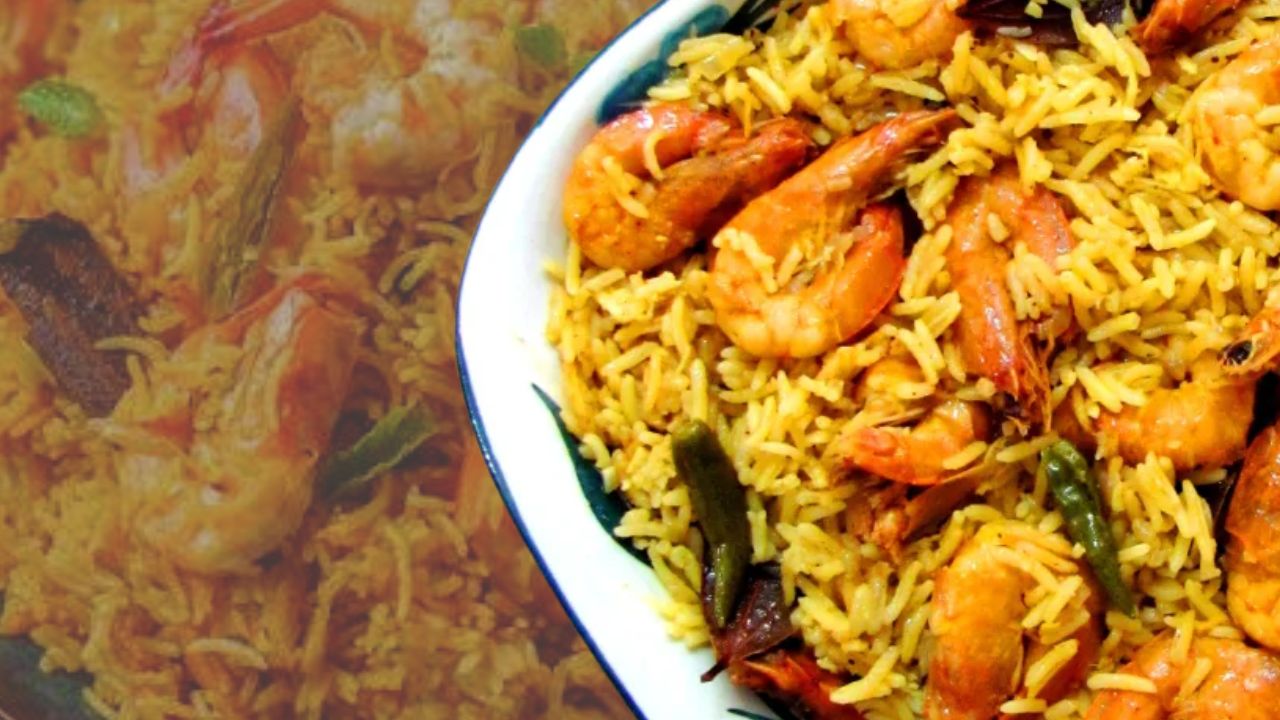 Recipe delicious prawn pulao with just a few ingredients