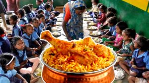 Biryani in Mid Day Meal at Chapla Junior Basic School