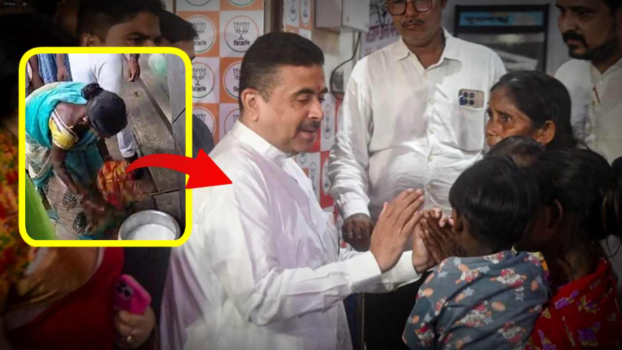 CM Suvendu Adhikari meets Park Street Women Sitadevi Who was boiling milk in Footpath