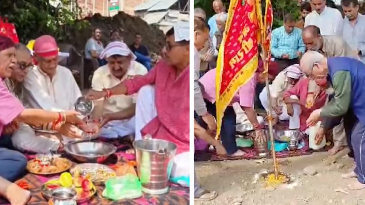 Kashmiri Pandits lay foundation stone of Ram temple in Shopian.