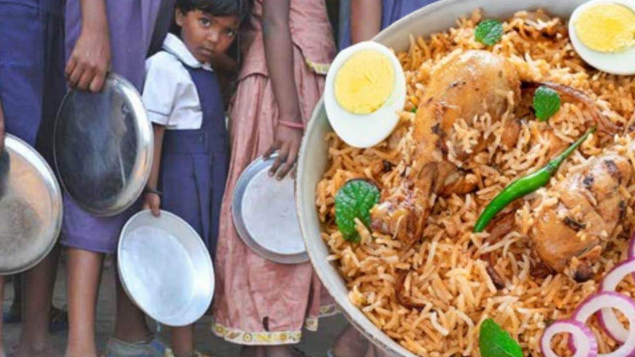 Biryani in mid day meal of south dinajpur school