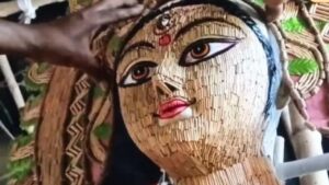 Idols made with match sticks on  Durga Puja