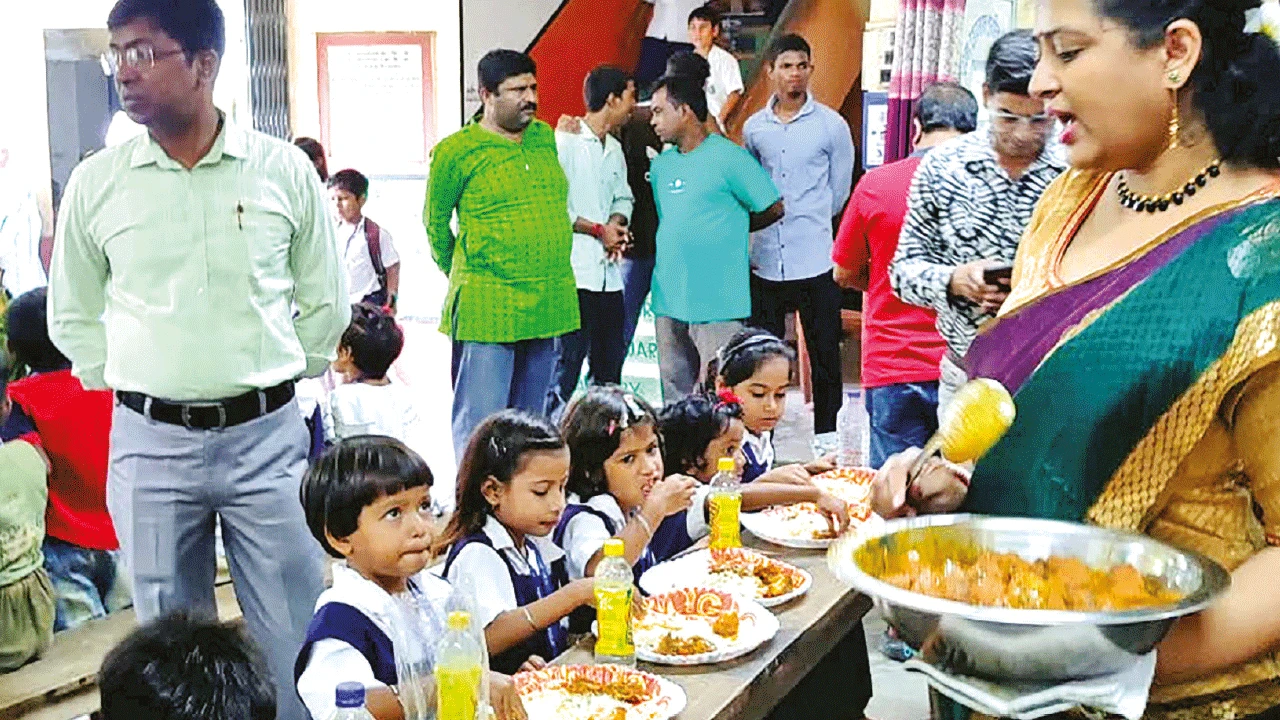 Students were given special mid day meal as birthday treat 