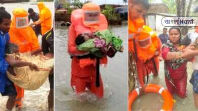 NDRF jawan is carrying a baby in the knee water: viral photo